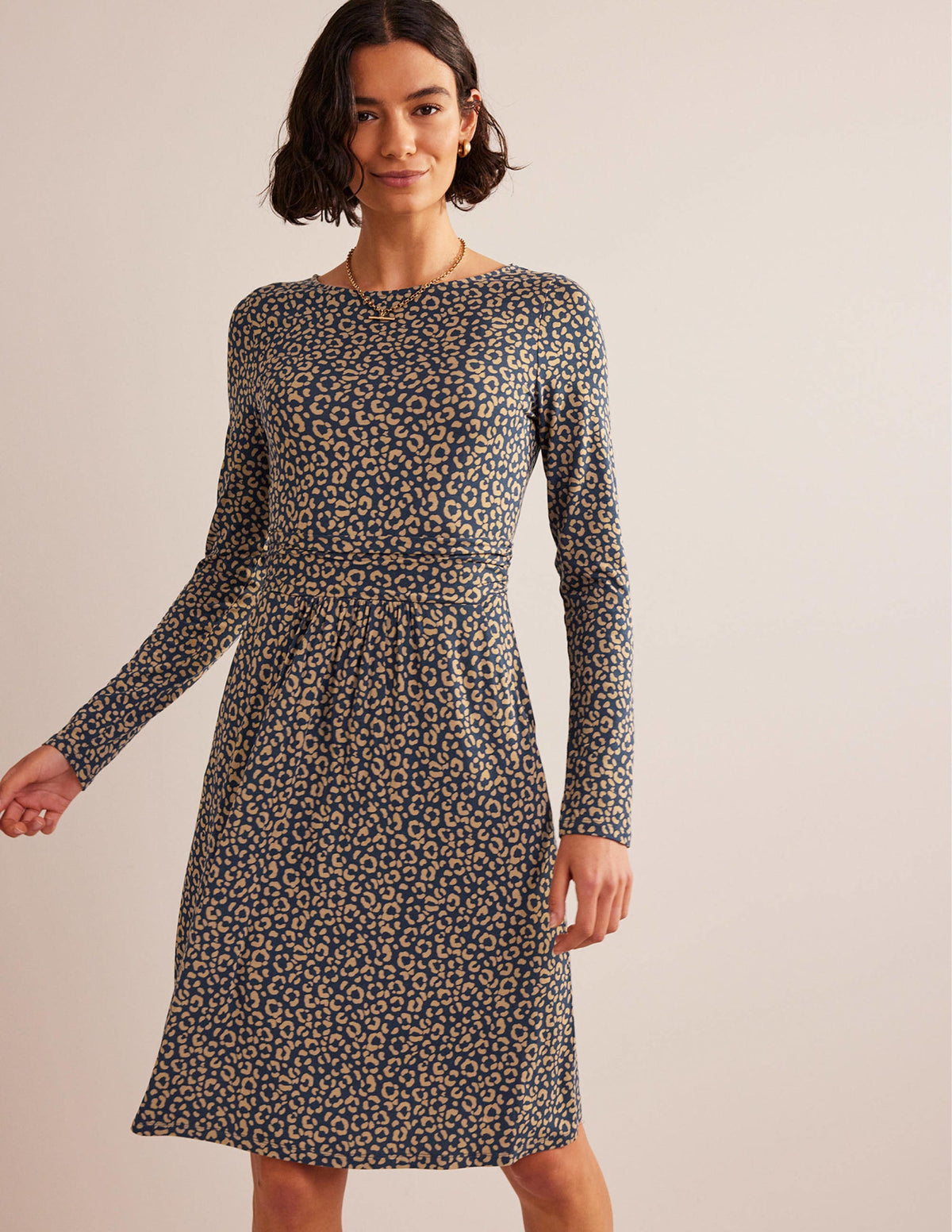 Abigail Jerseykleid-Kamelbraun, Tierabdruck - Image 1