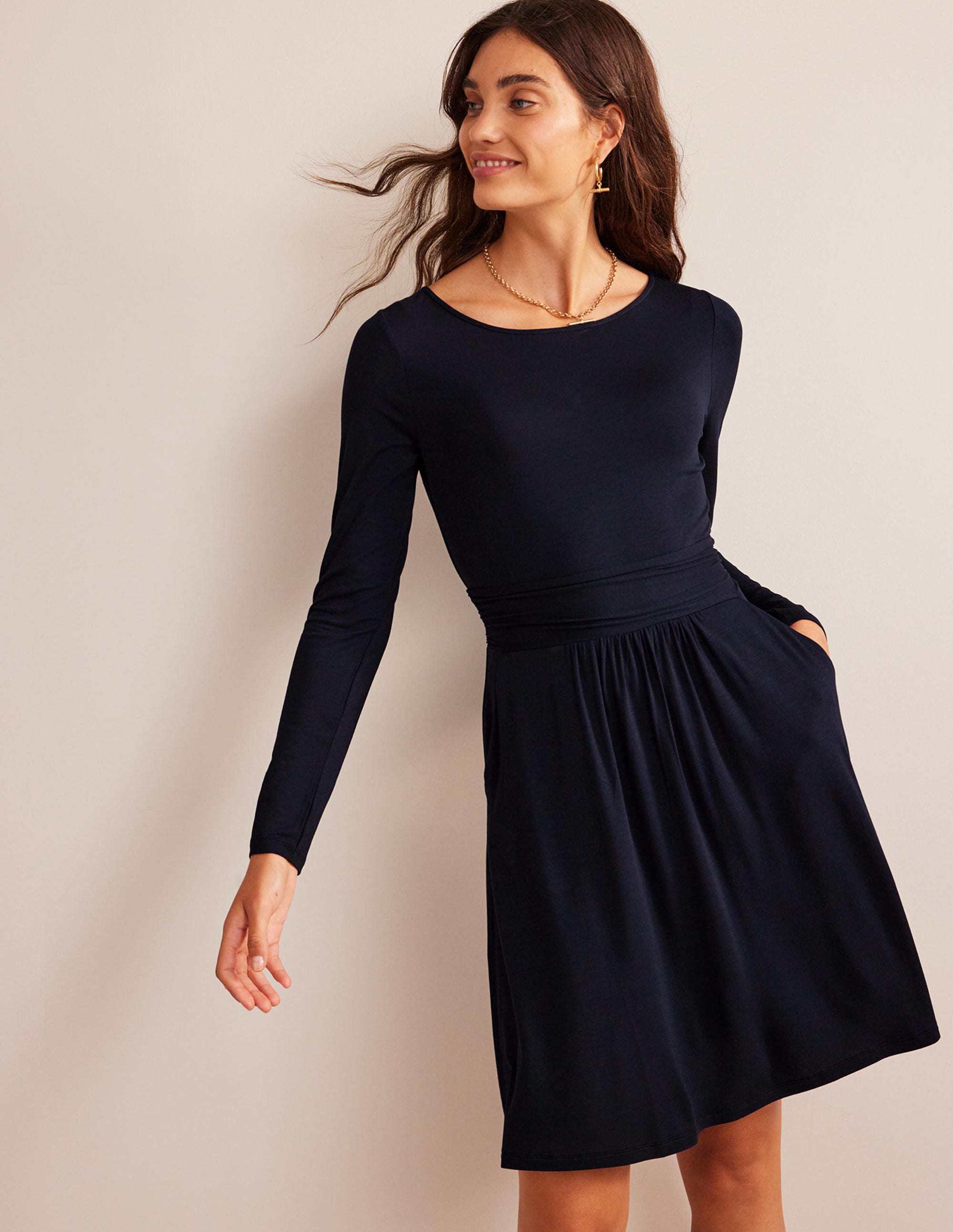 Robe Abigail en jersey-Bleu Marine, Petits Pois - Image 1