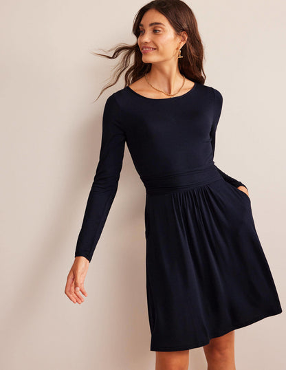 Robe Abigail en jersey-Bleu Marine, Petits Pois-1