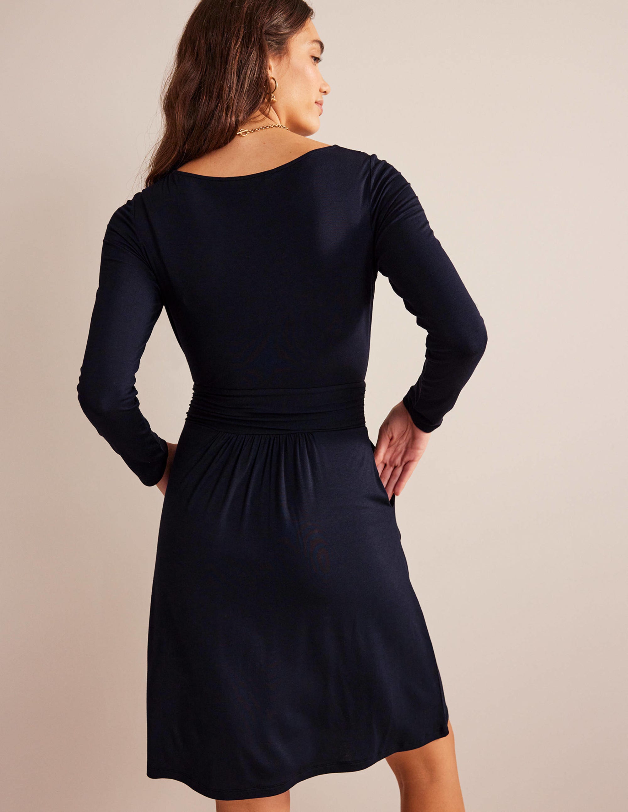 Robe Abigail en jersey-Bleu Marine, Petits Pois - Image 3