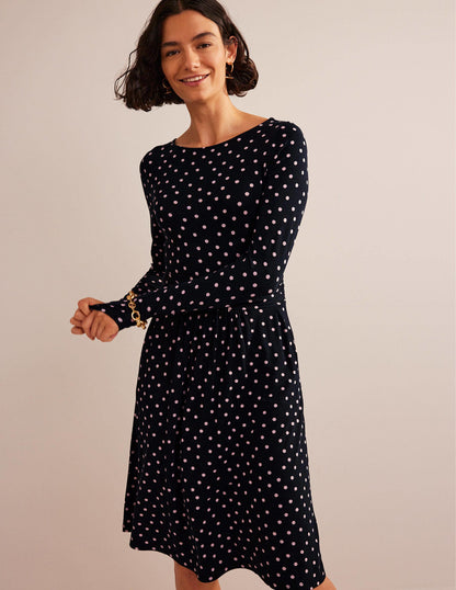 Abigail Jerseykleid-Schwarz und Milchshake, Gepunktet-1
