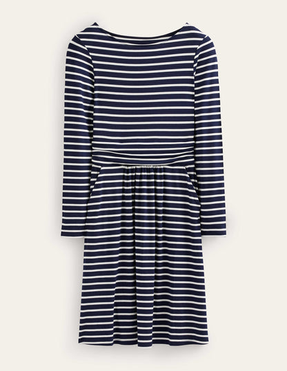 Abigail Jerseykleid-Marineblau, Naturweiß Gestreift-5