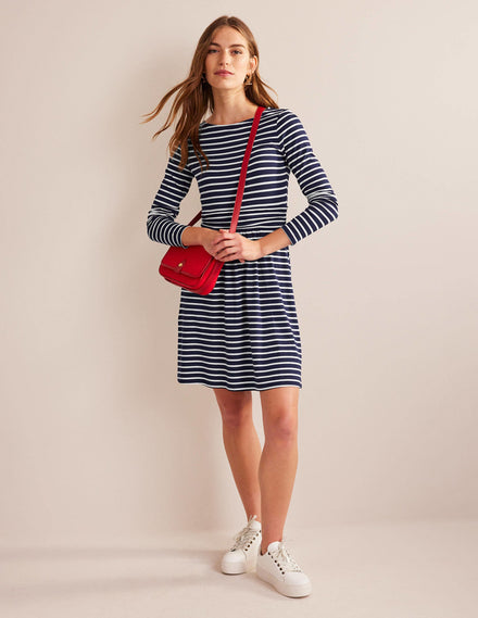 Abigail Jerseykleid-Marineblau, Naturweiß Gestreift