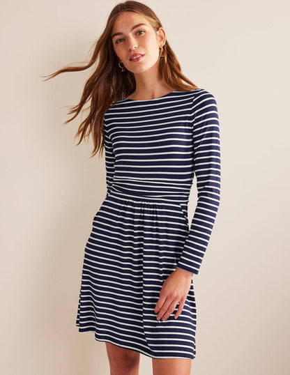 Abigail Jerseykleid-Marineblau, Naturweiß Gestreift-4