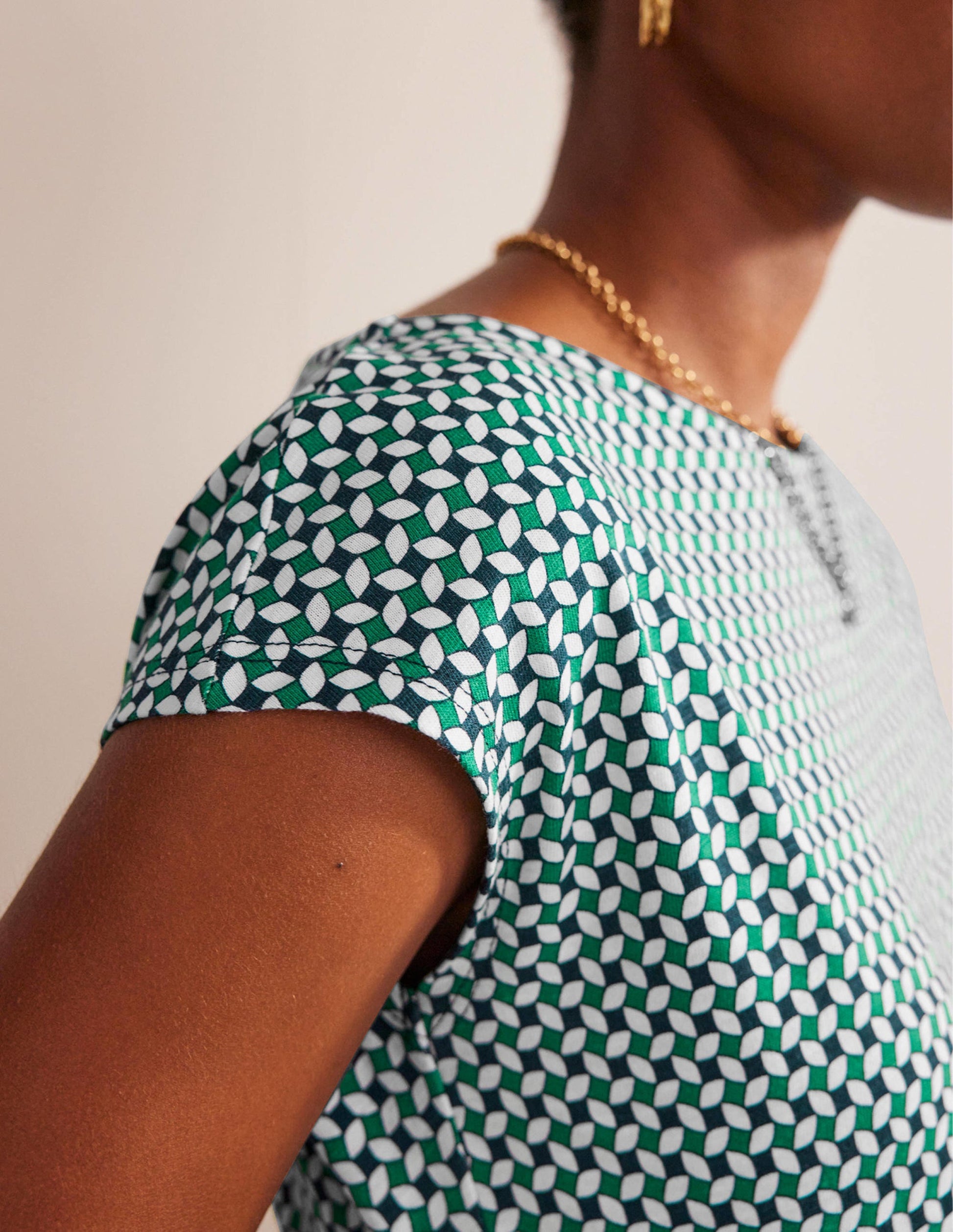 Robe Florrie en jersey-Vert prairie, motif Abstract Diamond-2