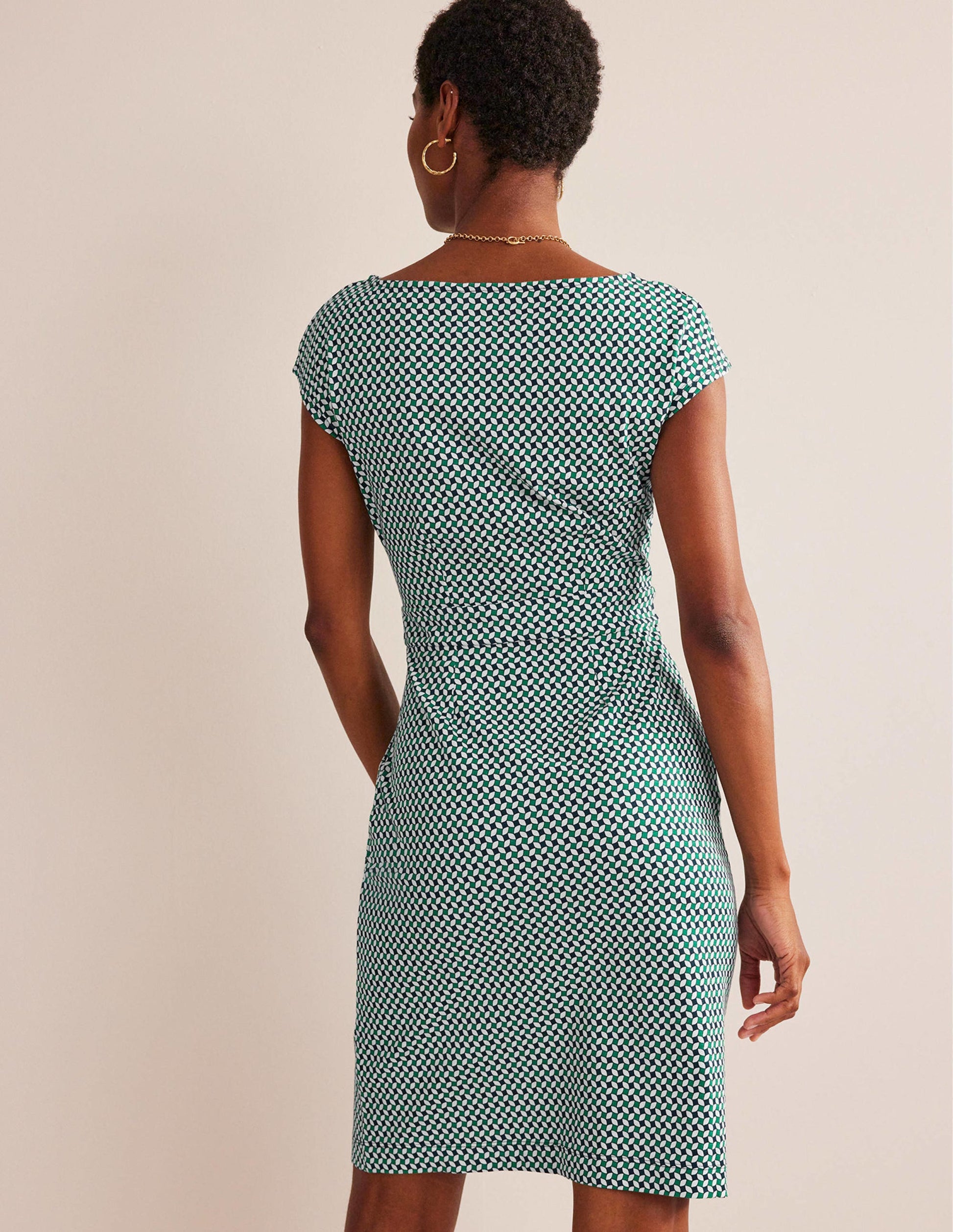 Robe Florrie en jersey-Vert prairie, motif Abstract Diamond-3