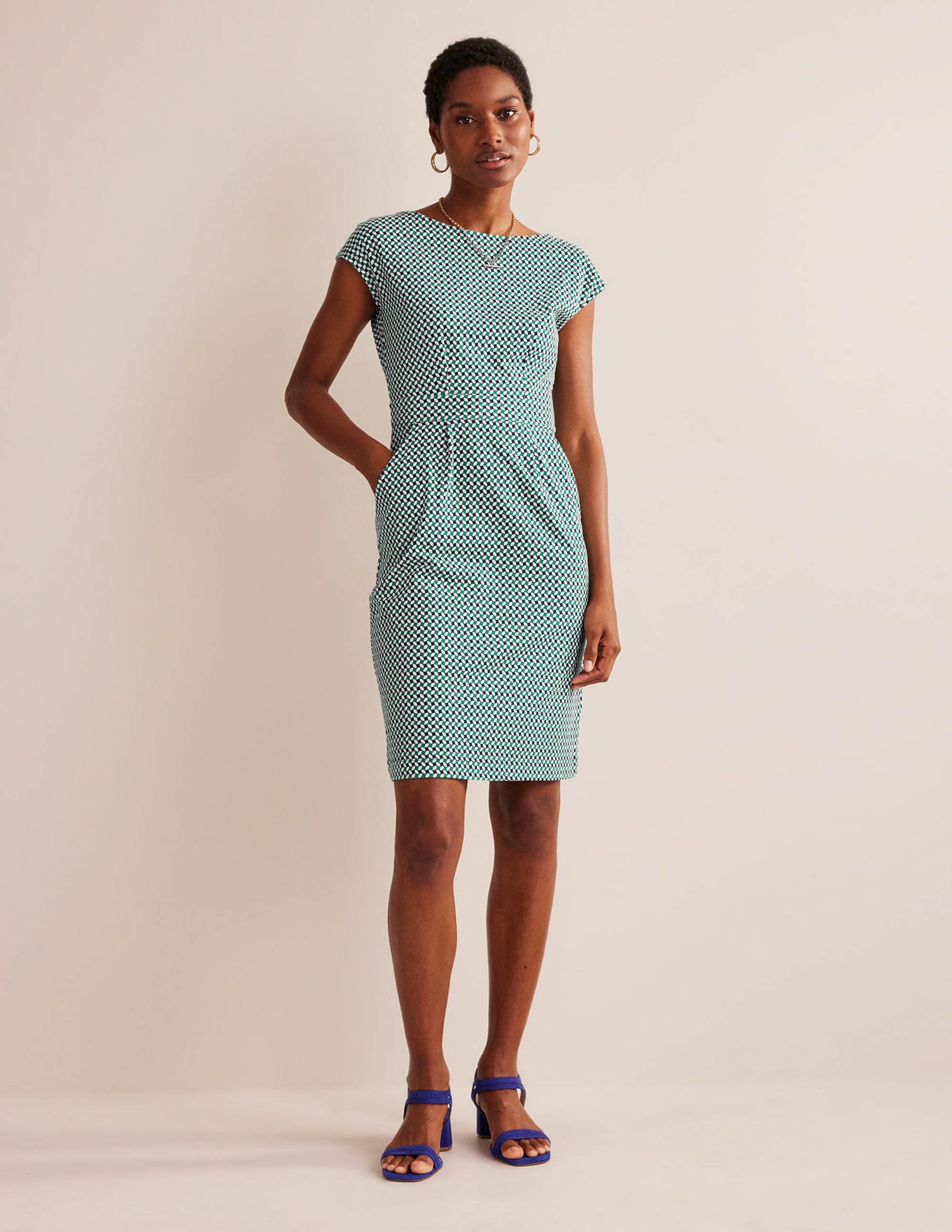 Robe Florrie en jersey-Vert prairie, motif Abstract Diamond - Image 5