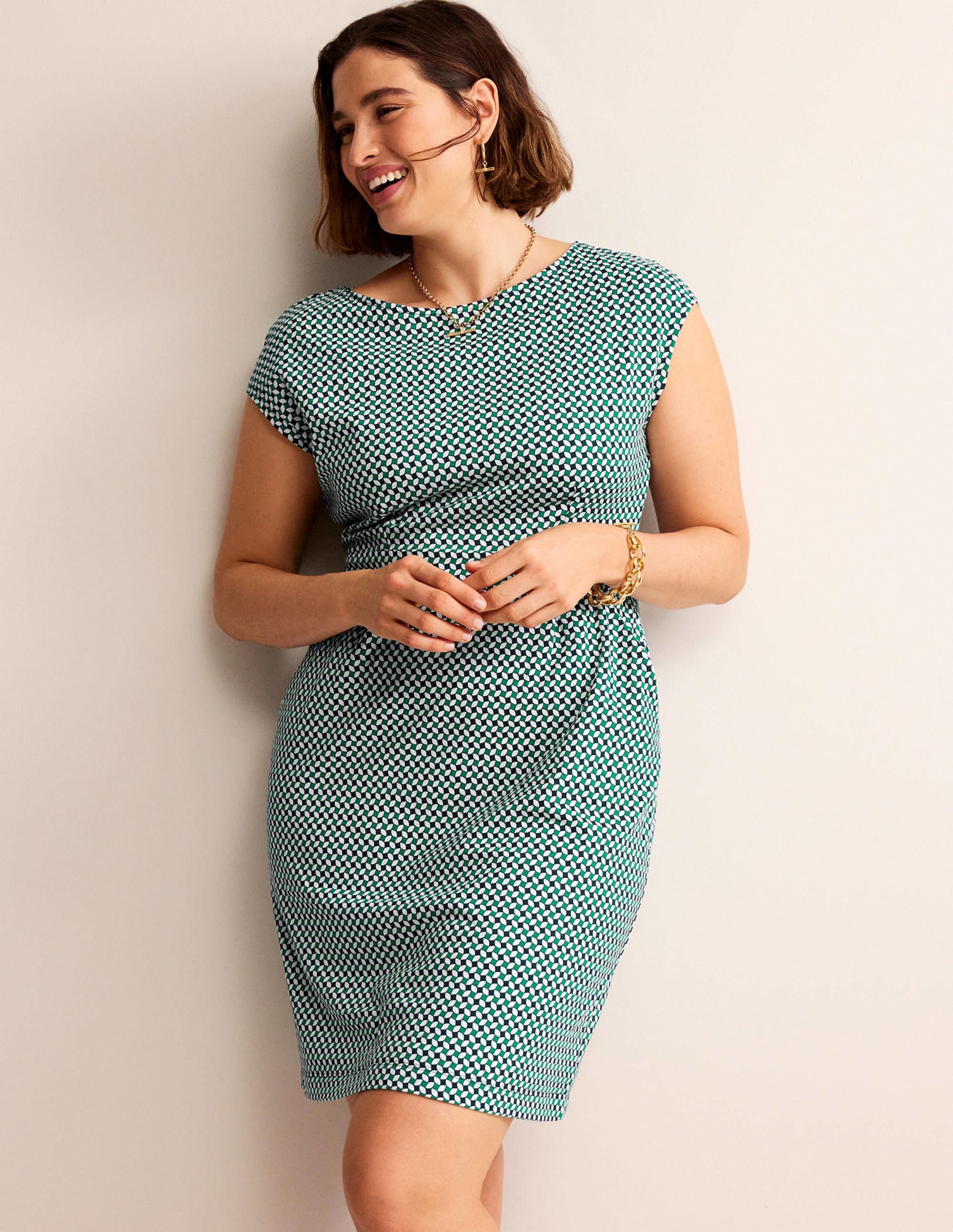 Robe Florrie en jersey-Vert prairie, motif Abstract Diamond - Image 7