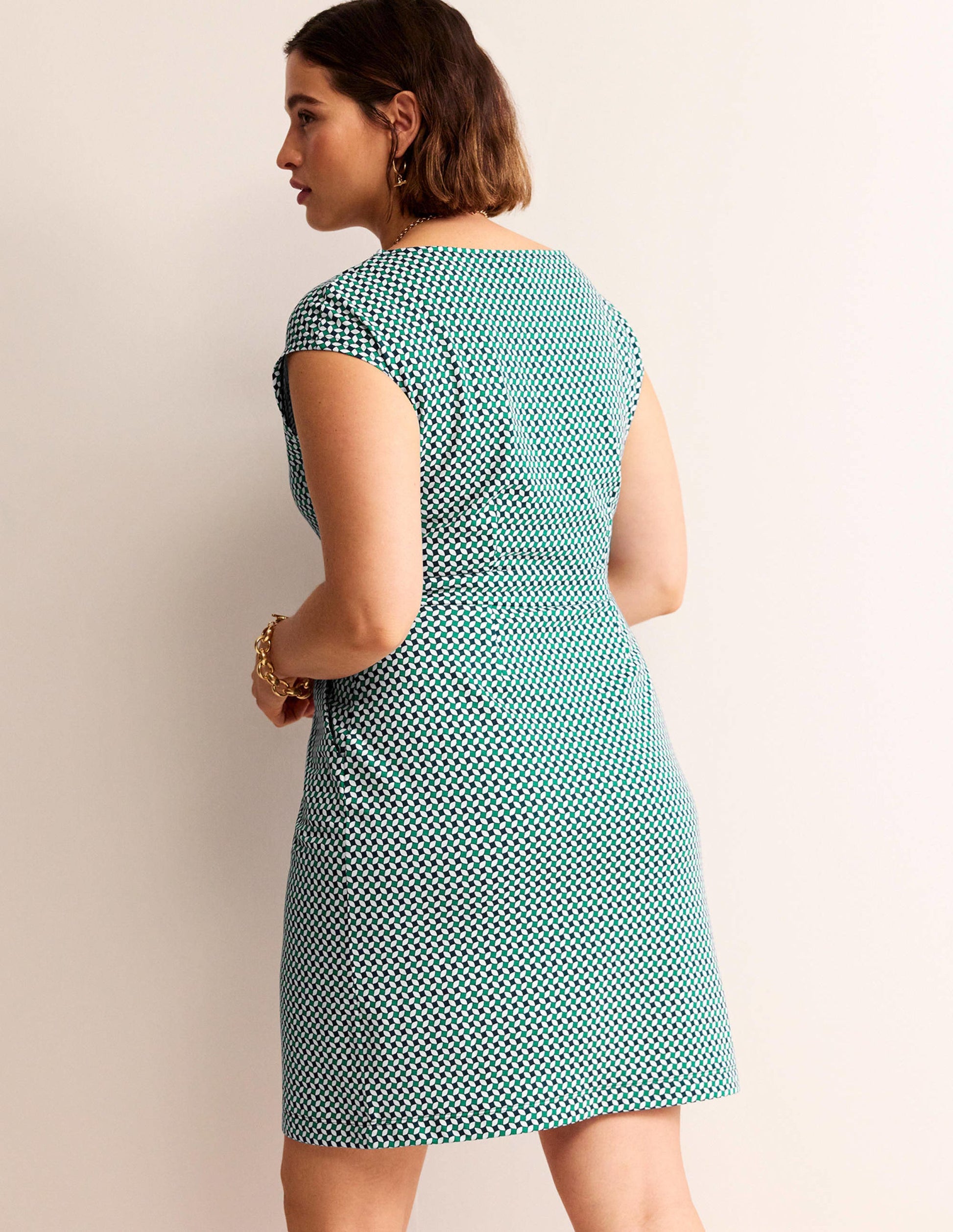 Robe Florrie en jersey-Vert prairie, motif Abstract Diamond-8