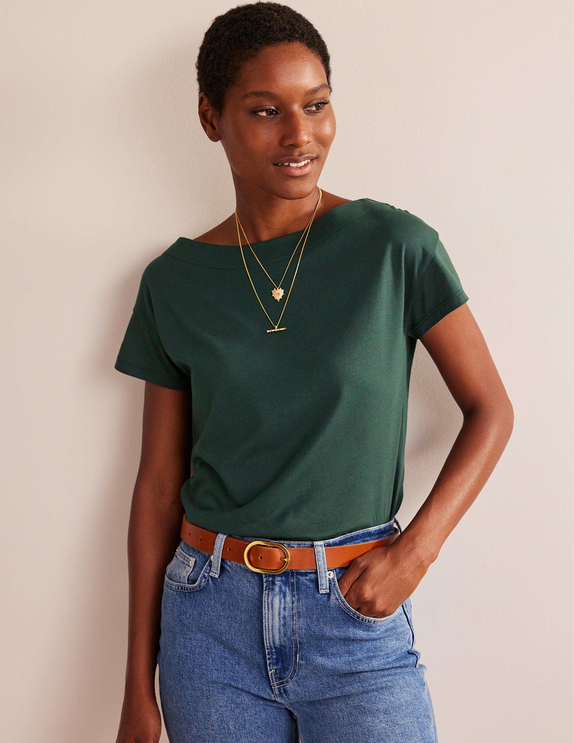 T-shirt à col bateau ultra-doux-Vert Chatsworth - Image 1