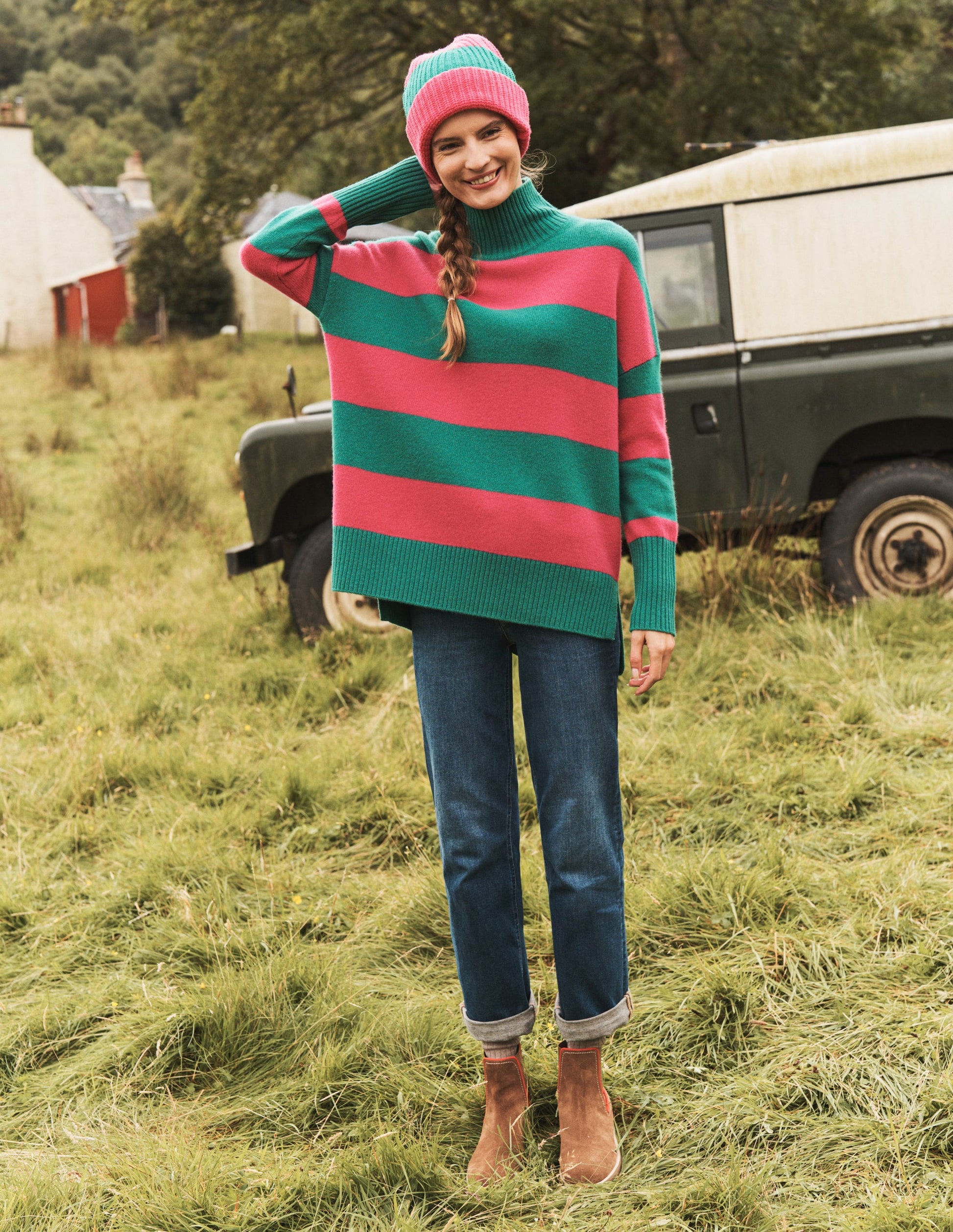 Jessica Oversize-Pullover-Kräftiges Pink/Veridiangrün-5