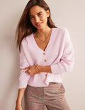 Gilet col V en cachemire-Rose camée