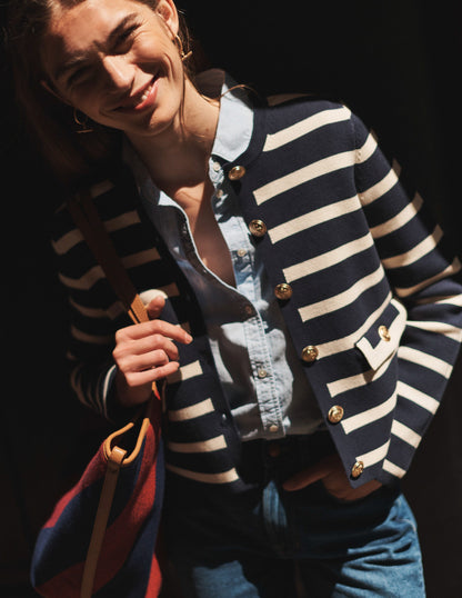 Holly Knitted Jacket-Navy, Ivory