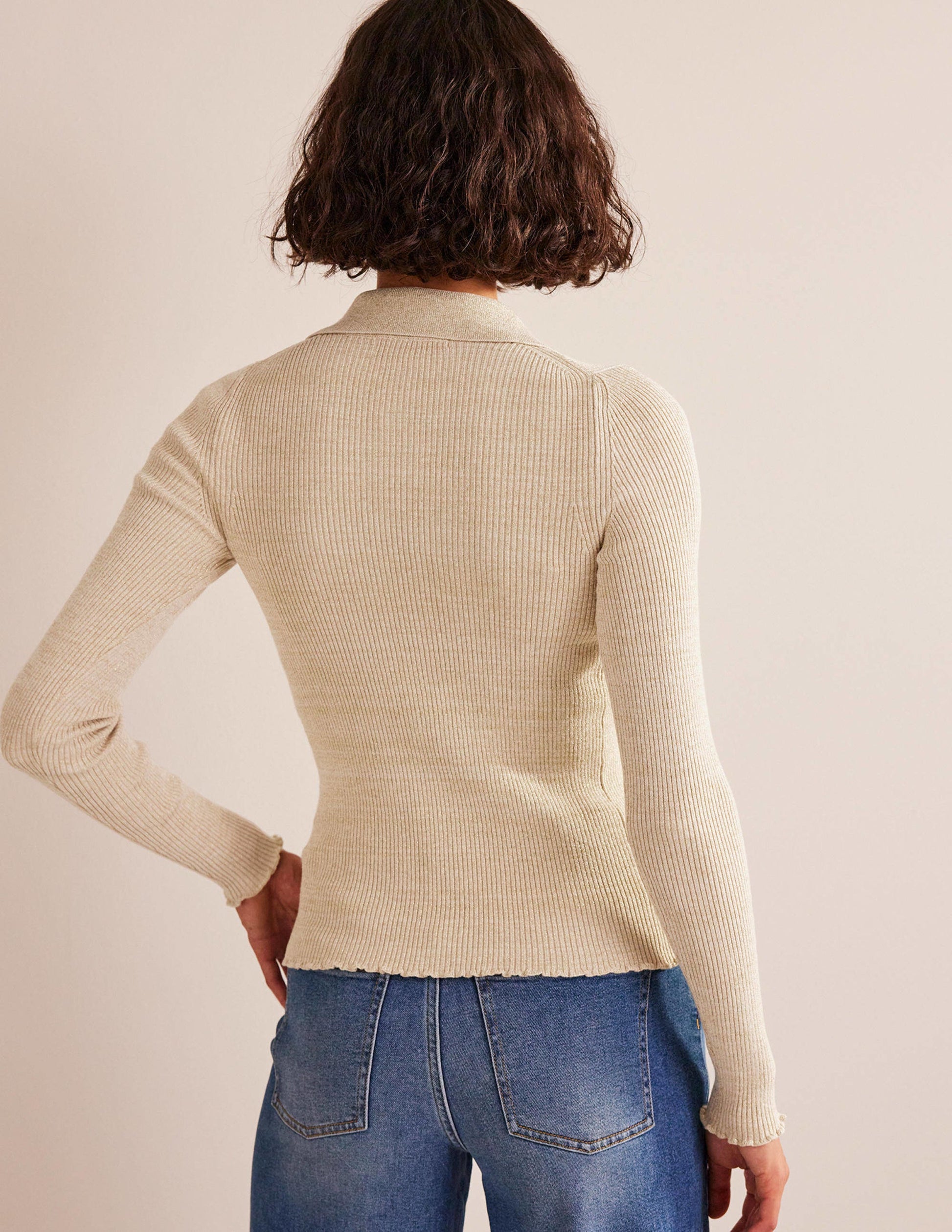 Tailliertes Rippstrickhemd-Hellbeige, Goldglitzer-3