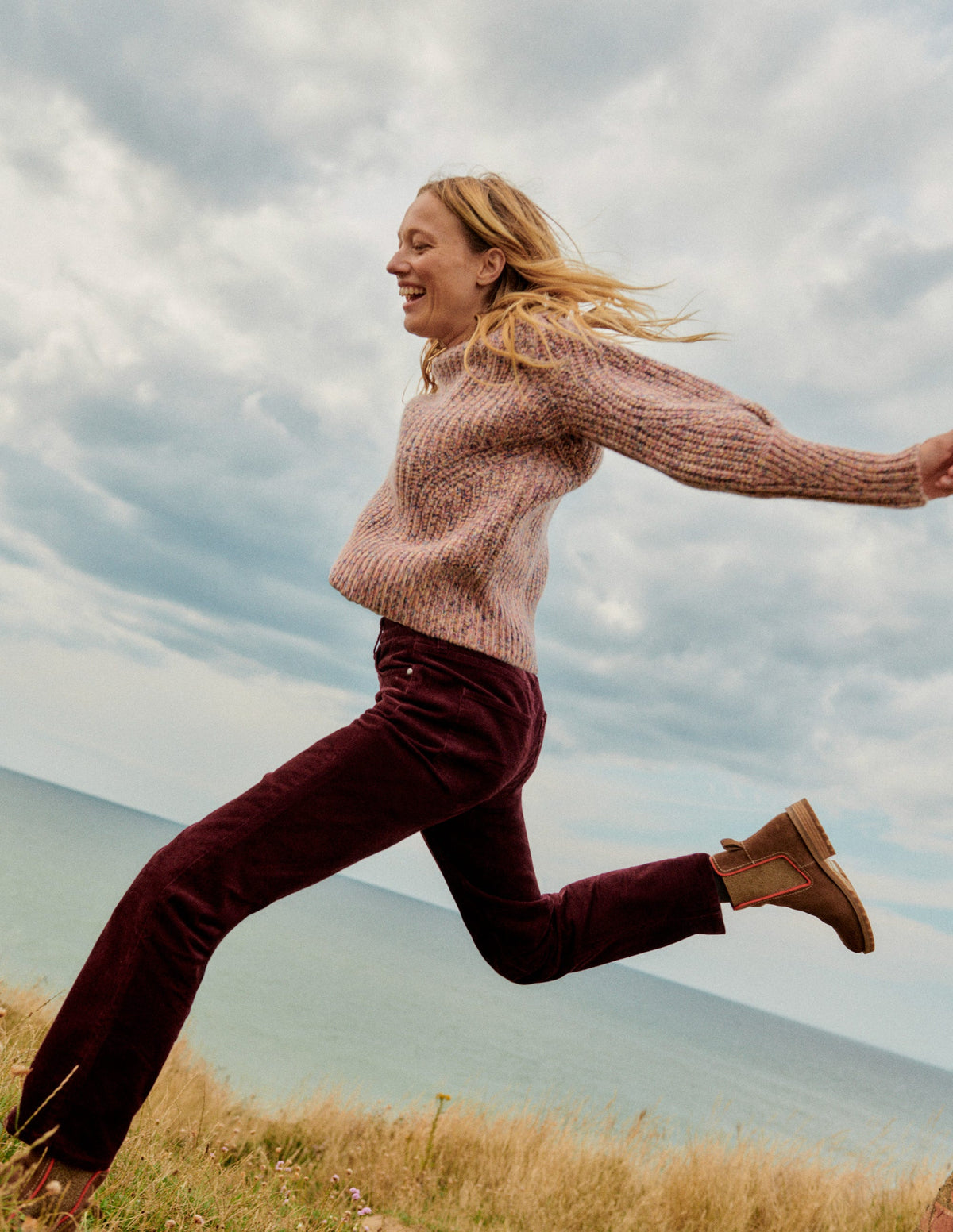 Breiter Kaschmirpullover mit Rippstruktur-Dusty Rose Marl - Image 5