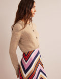 Kurze Strickjacke aus Kaschmir mit Rundhalsausschnitt-Kamelbraun Melange