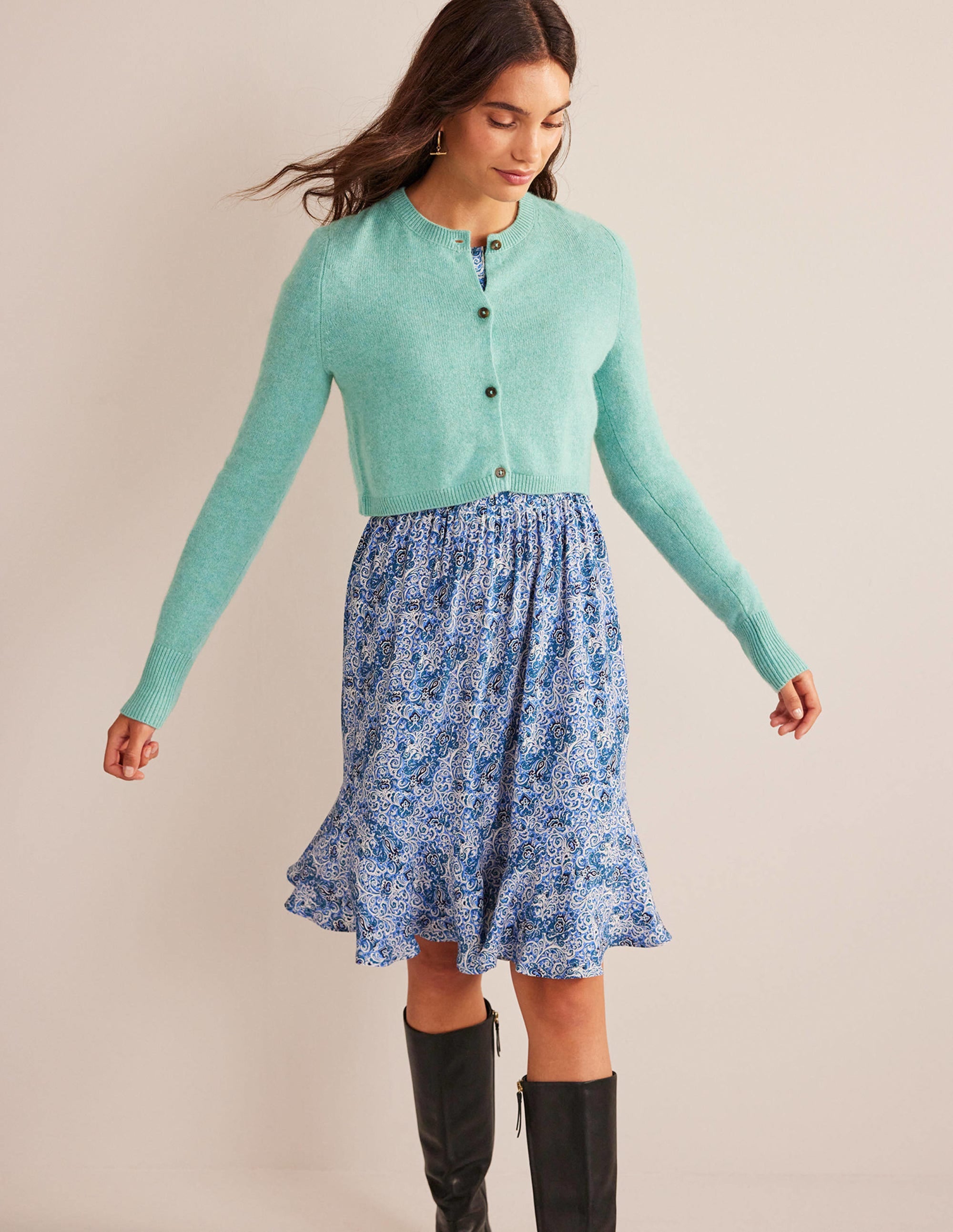Kurze Strickjacke aus Kaschmir mit Rundhalsausschnitt-Indischer Ozean - Image 1