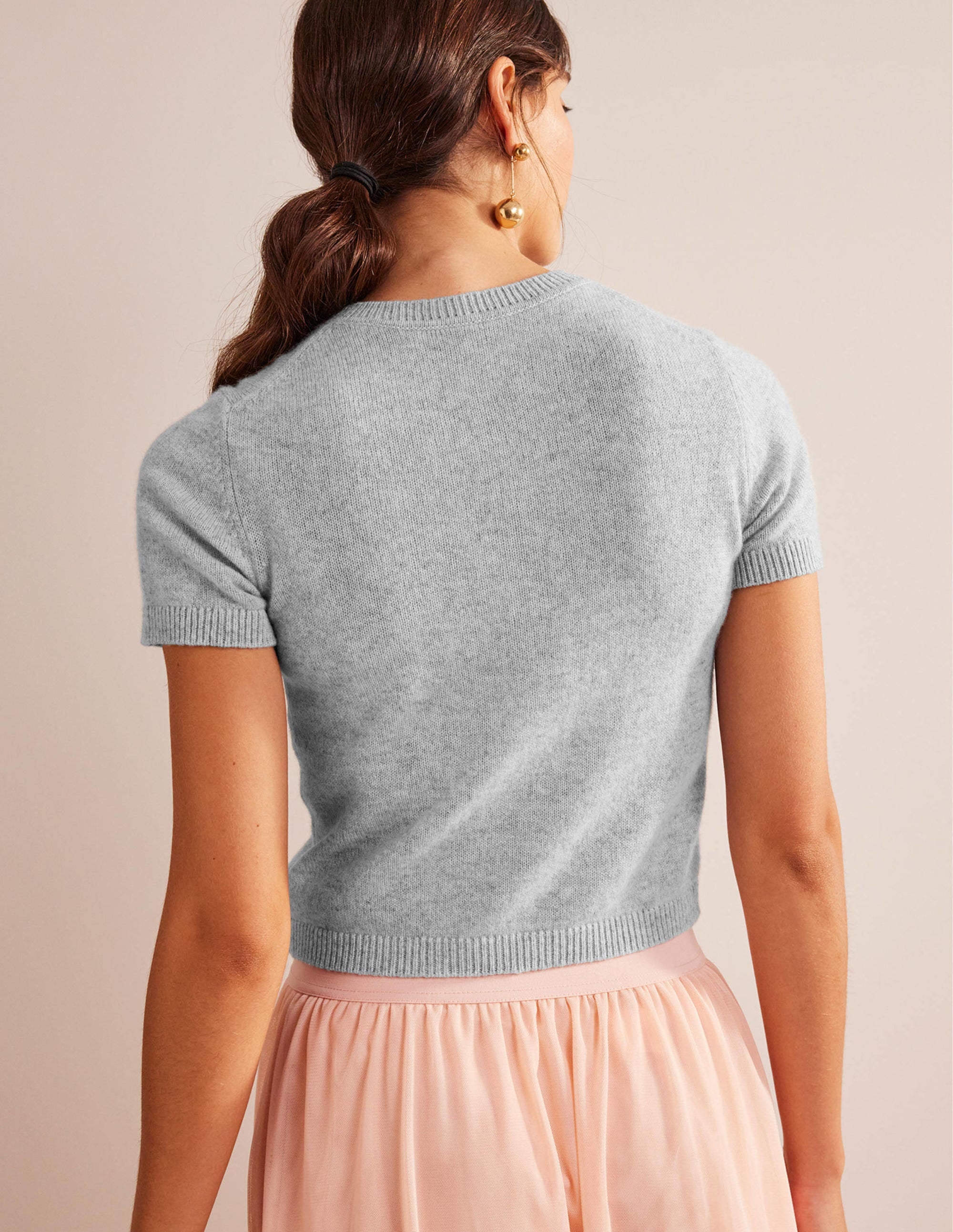 Kurzes Kaschmir-T-Shirt-Blassgrau meliert - Image 3