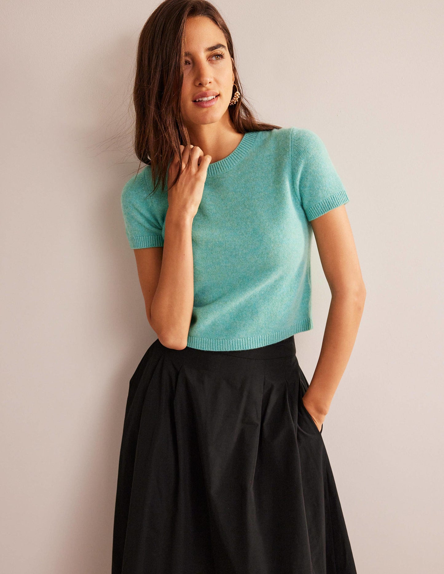 Cropped Cashmere T-Shirt-Indian Ocean