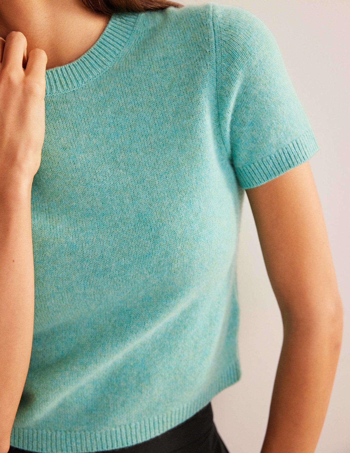 Cropped Cashmere T-Shirt-Indian Ocean