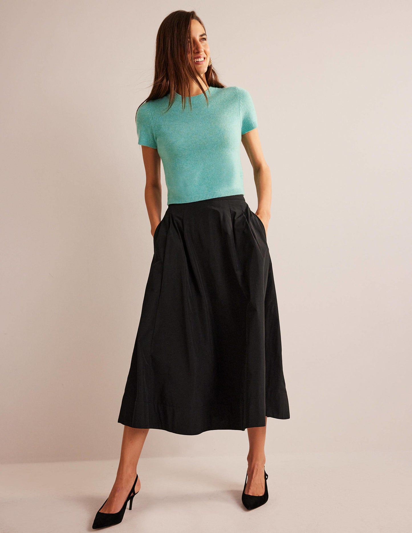 Cropped Cashmere T-Shirt-Indian Ocean