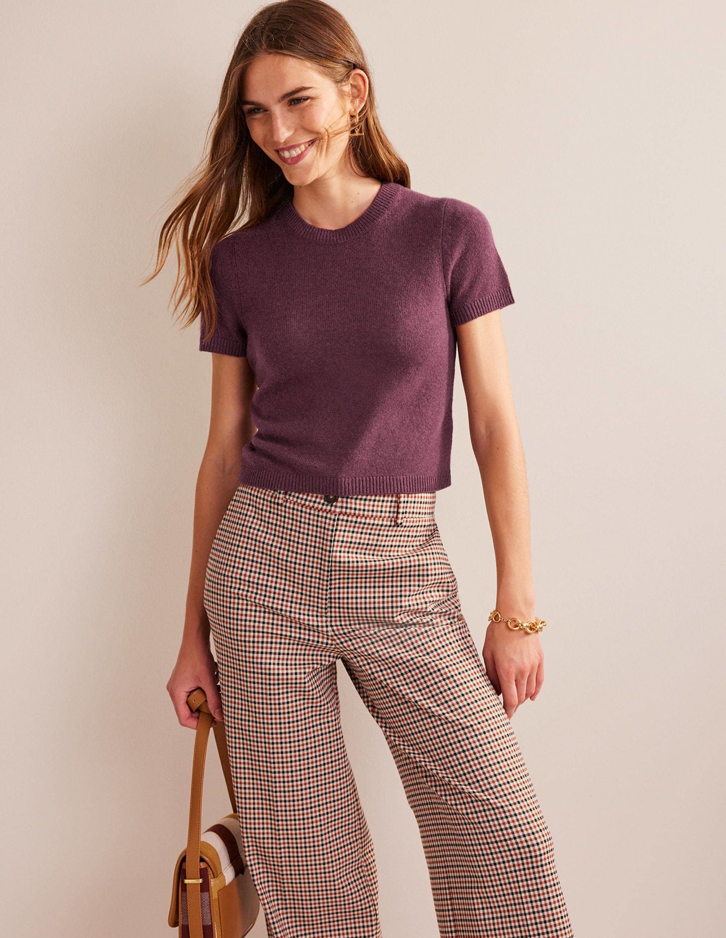 Cropped Cashmere T-Shirt-Mulled Wine Melange