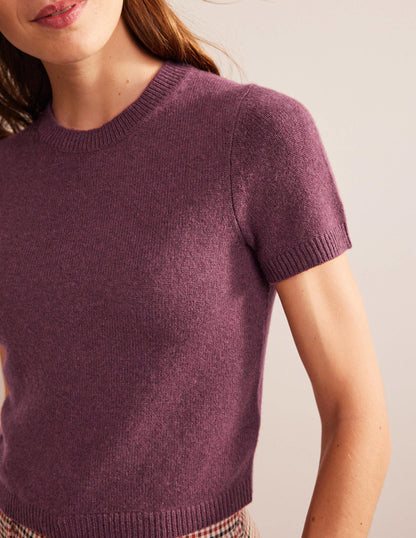 Cropped Cashmere T-Shirt-Mulled Wine Melange