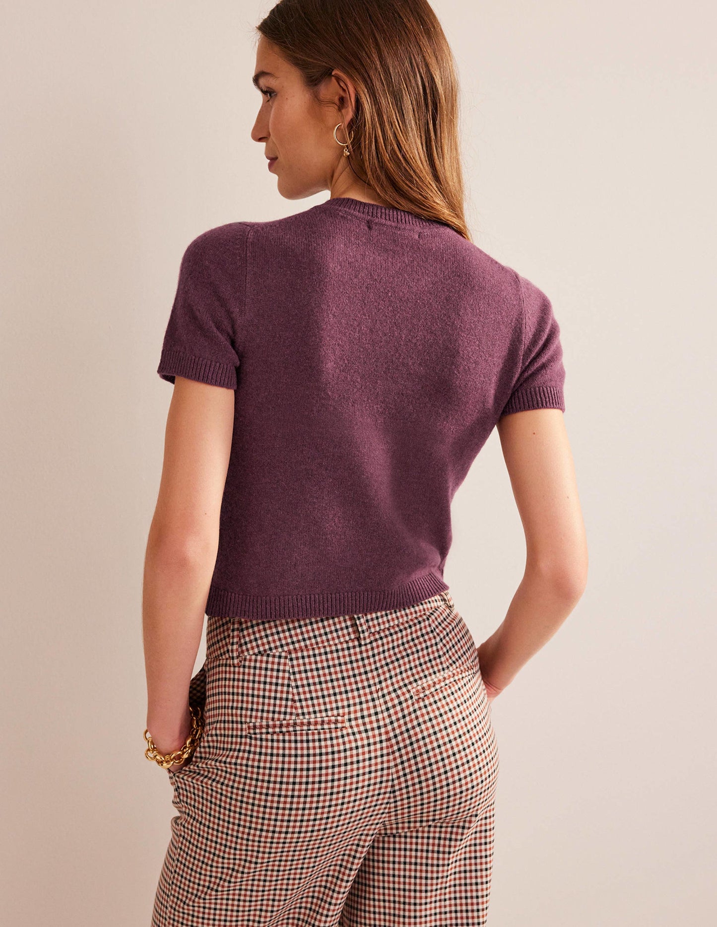 Cropped Cashmere T-Shirt-Mulled Wine Melange