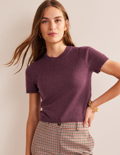 Cropped Cashmere T-Shirt-Mulled Wine Melange