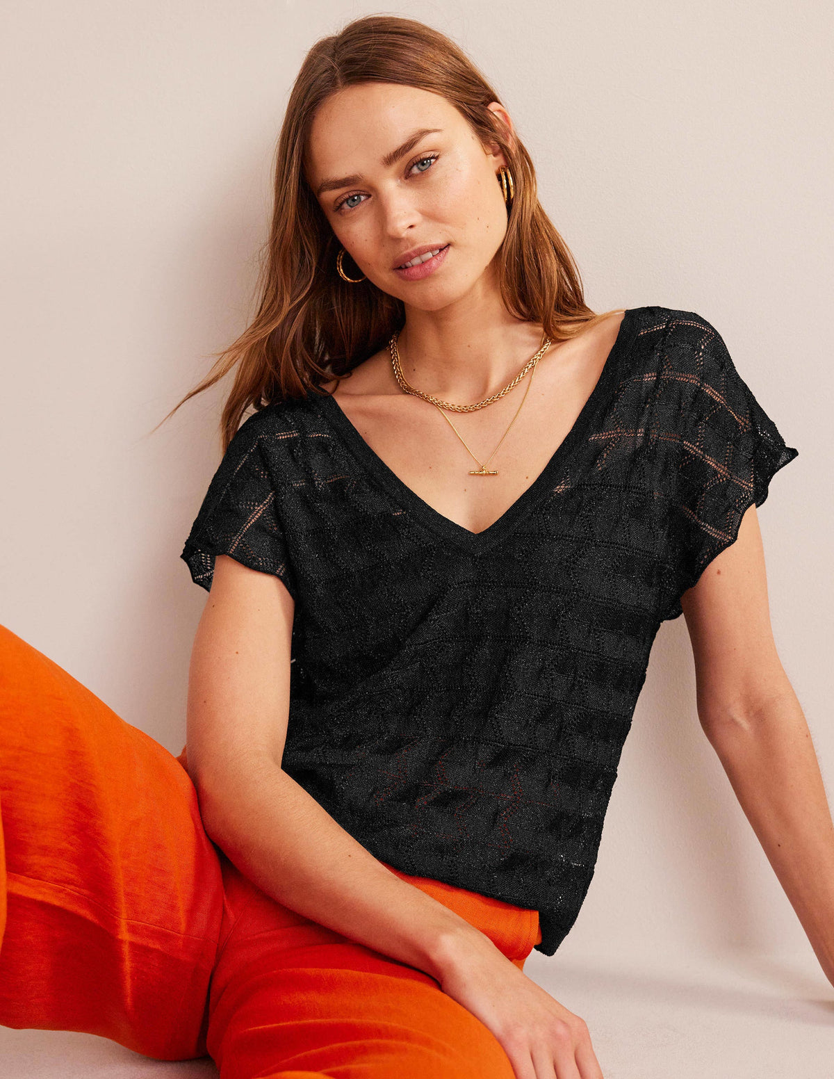 V-Neck Knitted Beach Top-Metallic Black-1