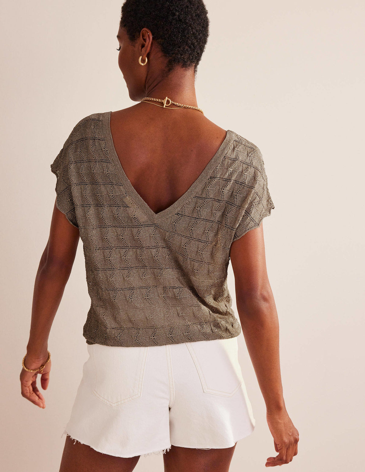 Strick-Strand-Top mit V-Ausschnitt-Metallic Steingrau-3