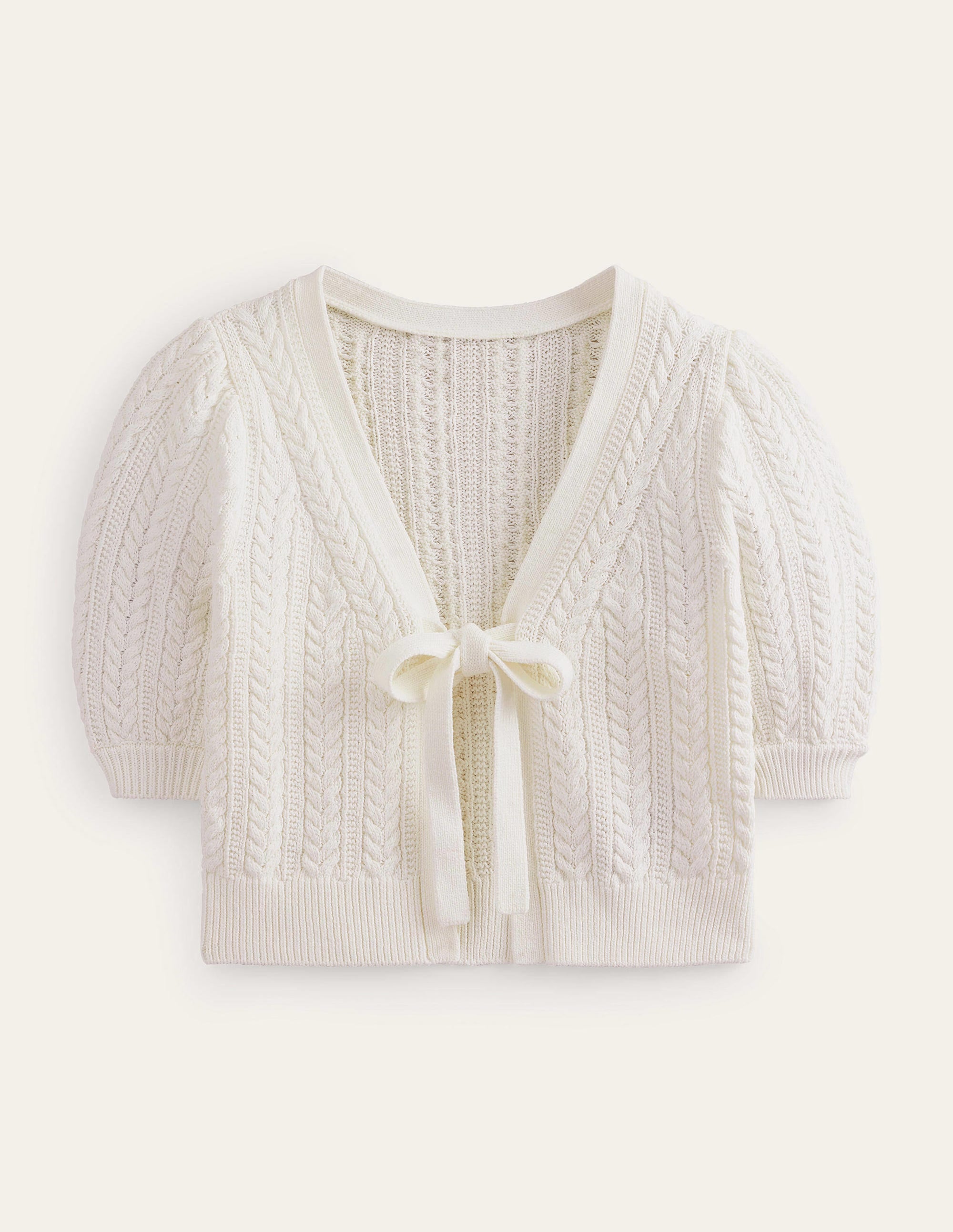 Verkürzte Strickjacke mit Schleife-Warmes Naturweiß - Image 5