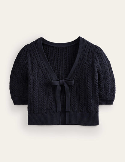 Verkürzte Strickjacke mit Schleife-Marineblau