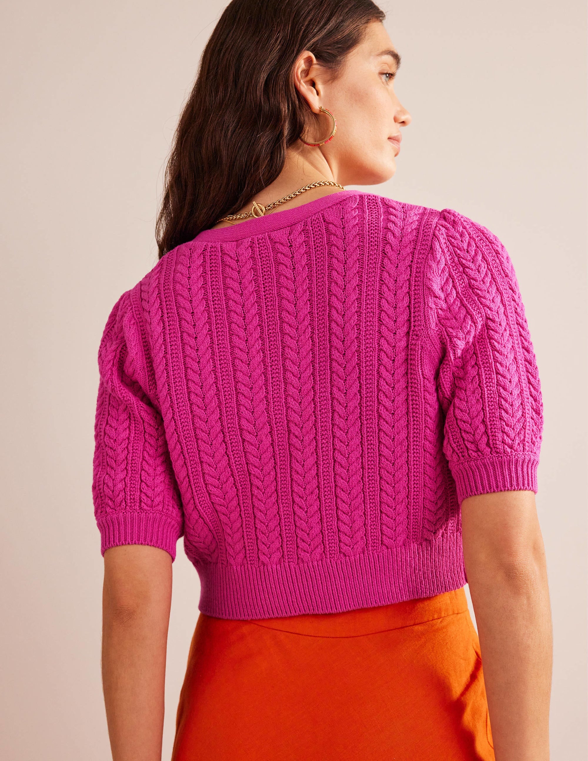 Verkürzte Strickjacke mit Schleife-Phlox-Rosa - Image 3