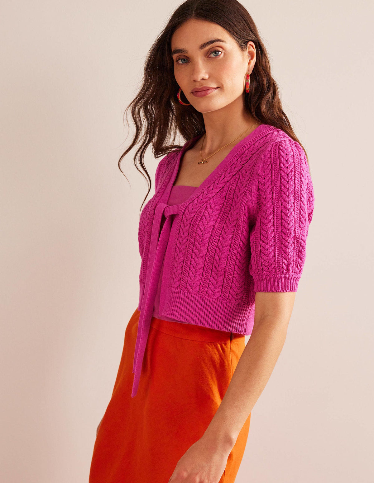Verkürzte Strickjacke mit Schleife-Phlox-Rosa - Image 4