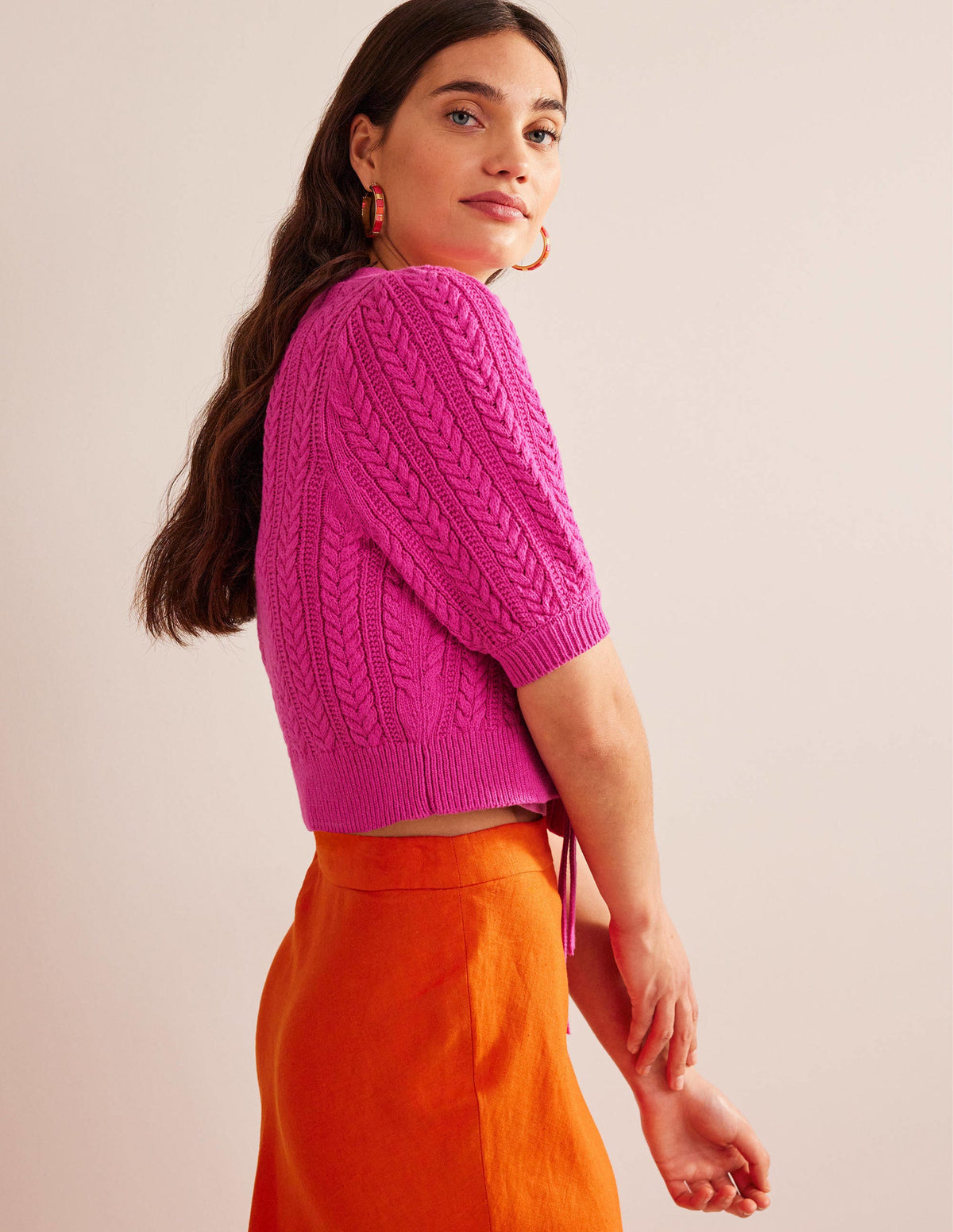 Verkürzte Strickjacke mit Schleife-Phlox-Rosa - Image 5