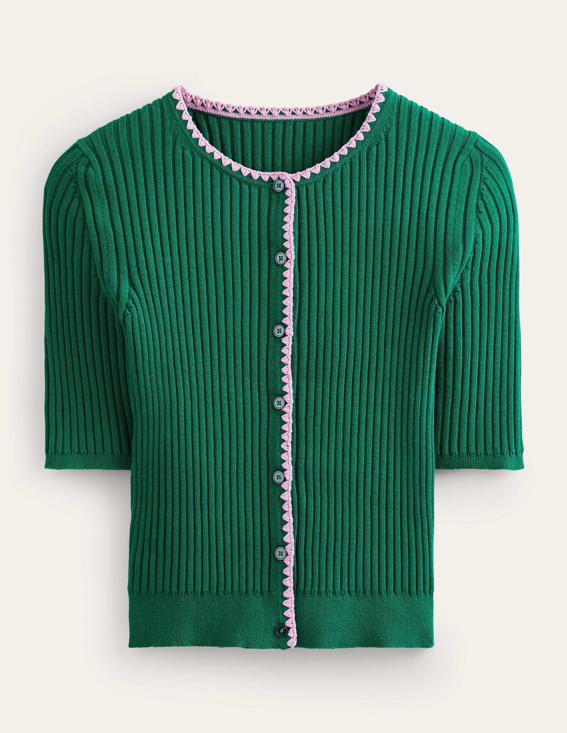 Strickjacke mit Rippstruktur und Häkelrand-Leuchtendes Smaragdgrün-6