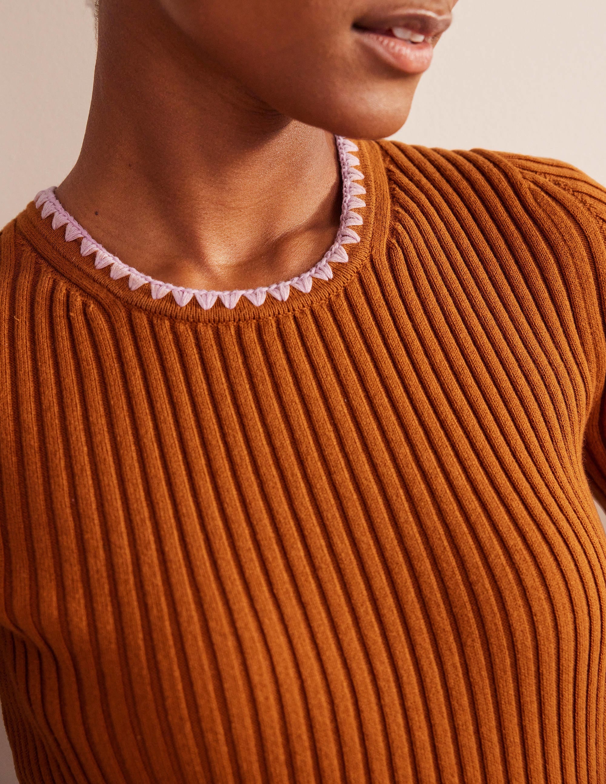 T-shirt en maille à détails crochetés-Citrouille - Image 2