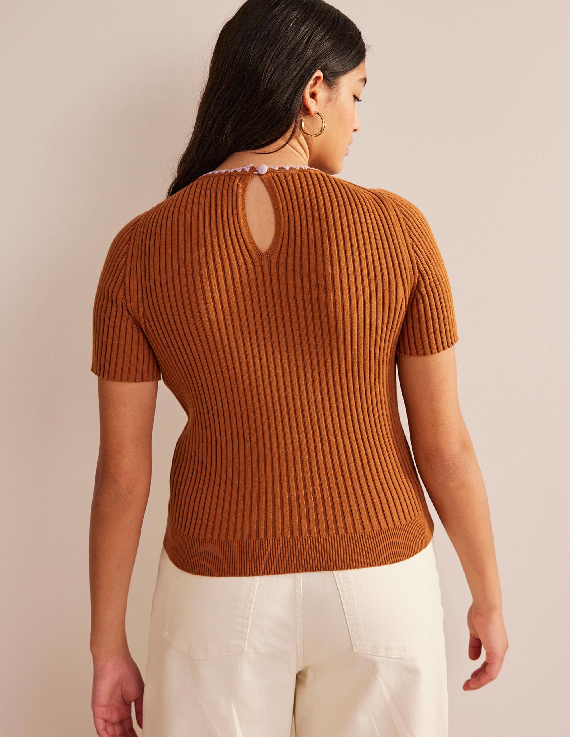T-shirt en maille à détails crochetés-Citrouille - Image 6