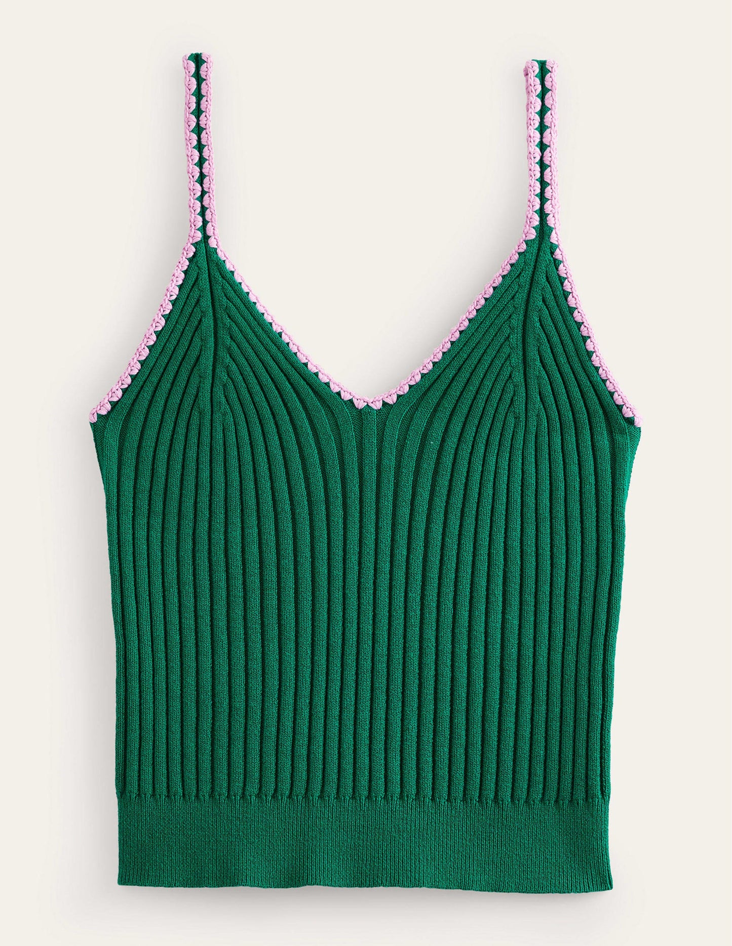 Verkürztes Stricktop mit Häkelrand-Leuchtendes Smaragdgrün