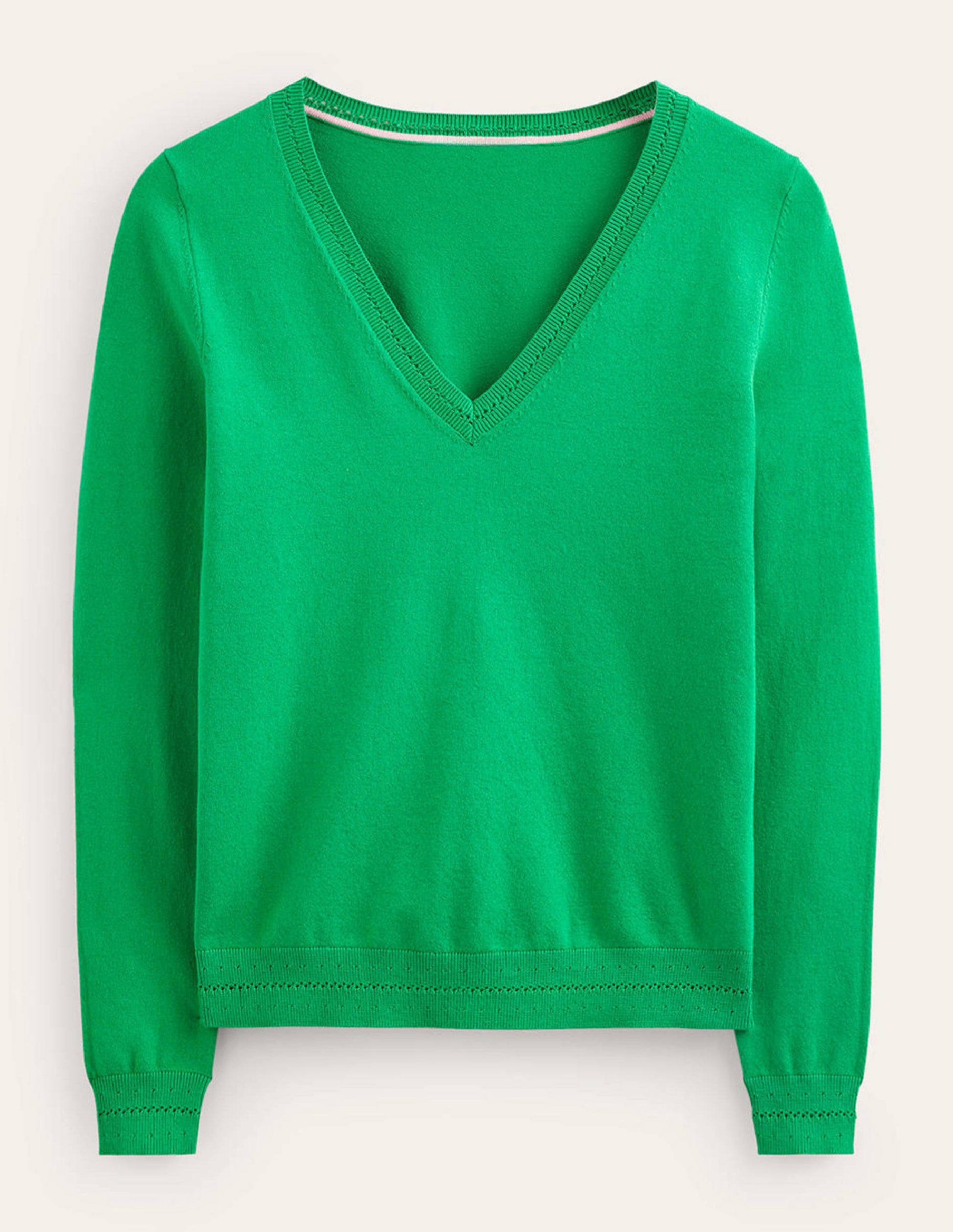 Pull Catriona col V en coton-Vert prairie-5