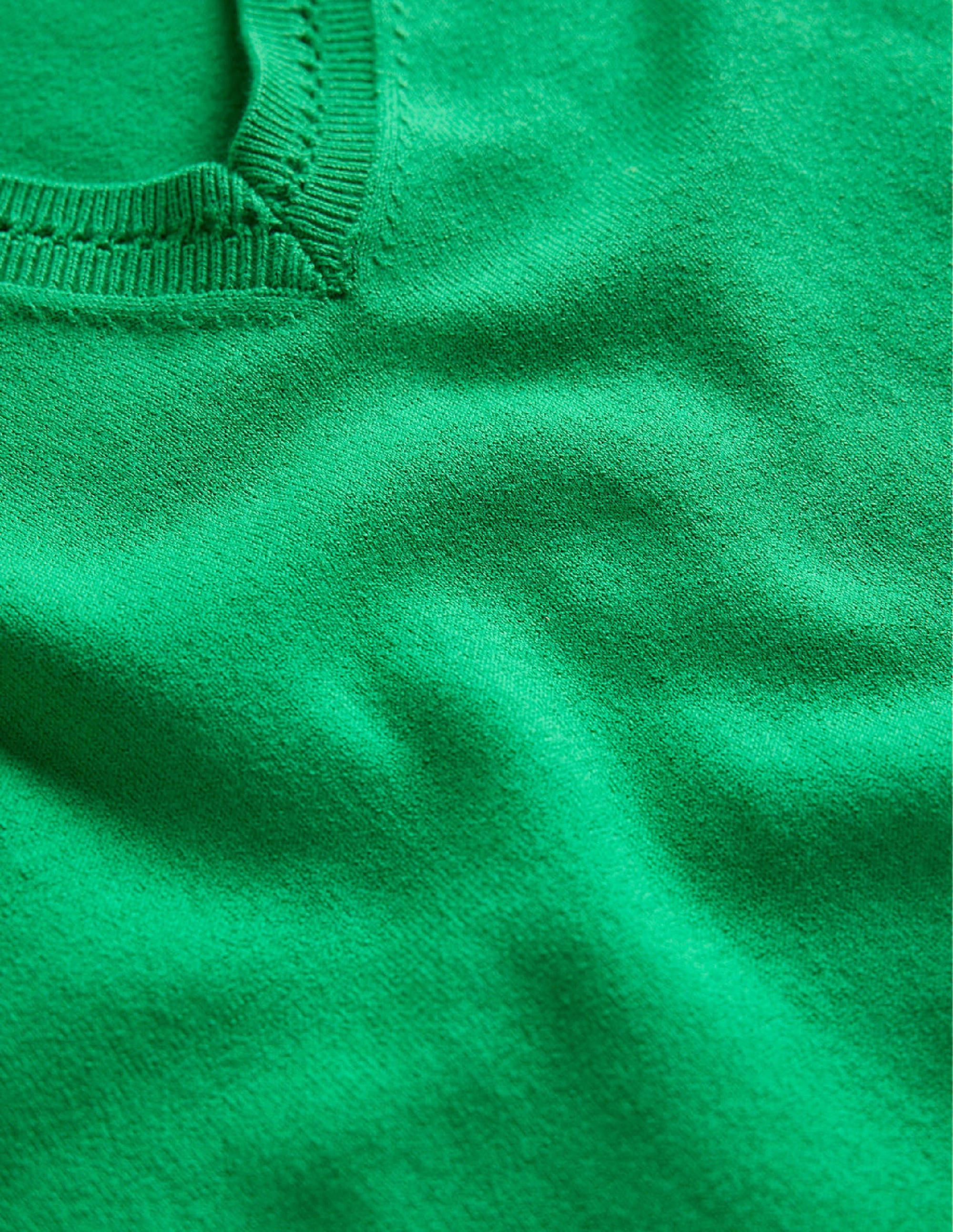 Pull Catriona col V en coton-Vert prairie - Image 6