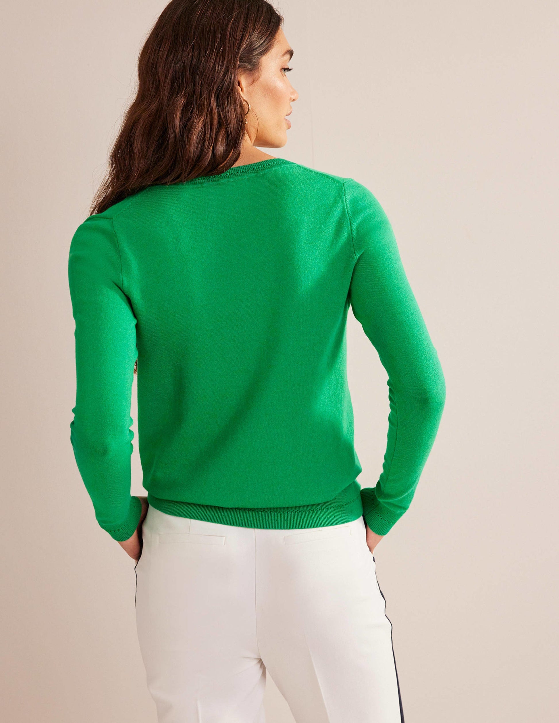 Pull Catriona col V en coton-Vert prairie-3
