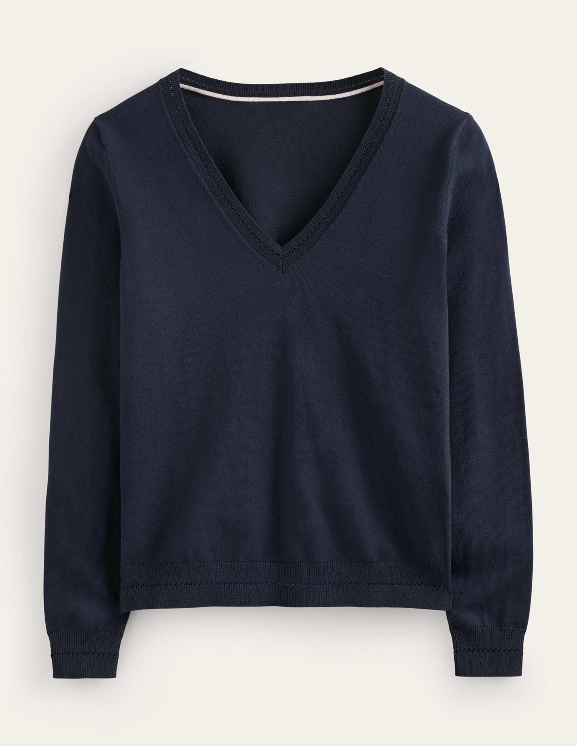 Pull Catriona col V en coton-Bleu Marine, Petits Pois - Image 5