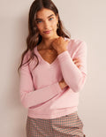 Catriona Cotton V-Neck Jumper-Carmine Rose