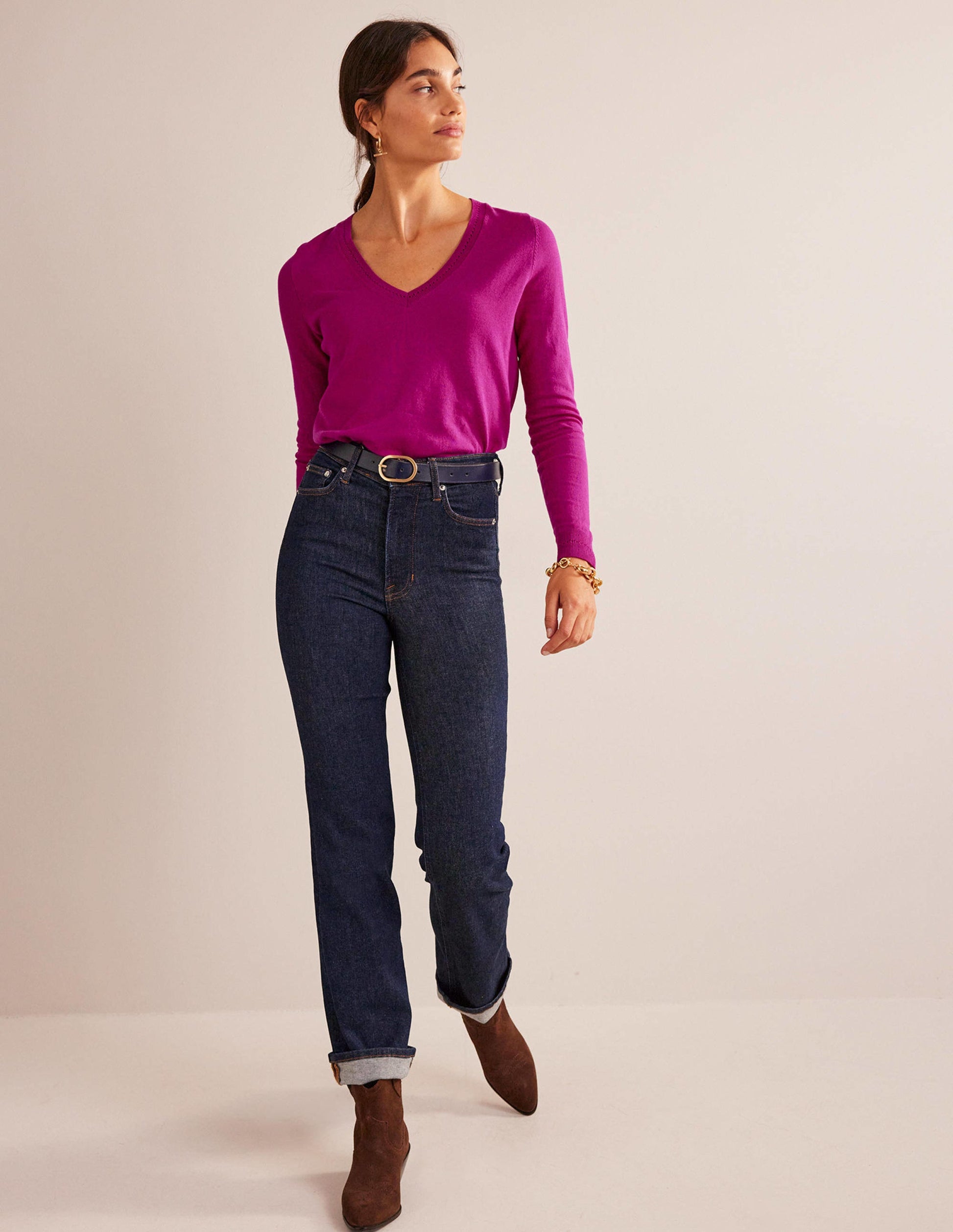 Catriona Pullover aus Baumwolle mit V-Ausschnitt-Festival-Fuchsia-3