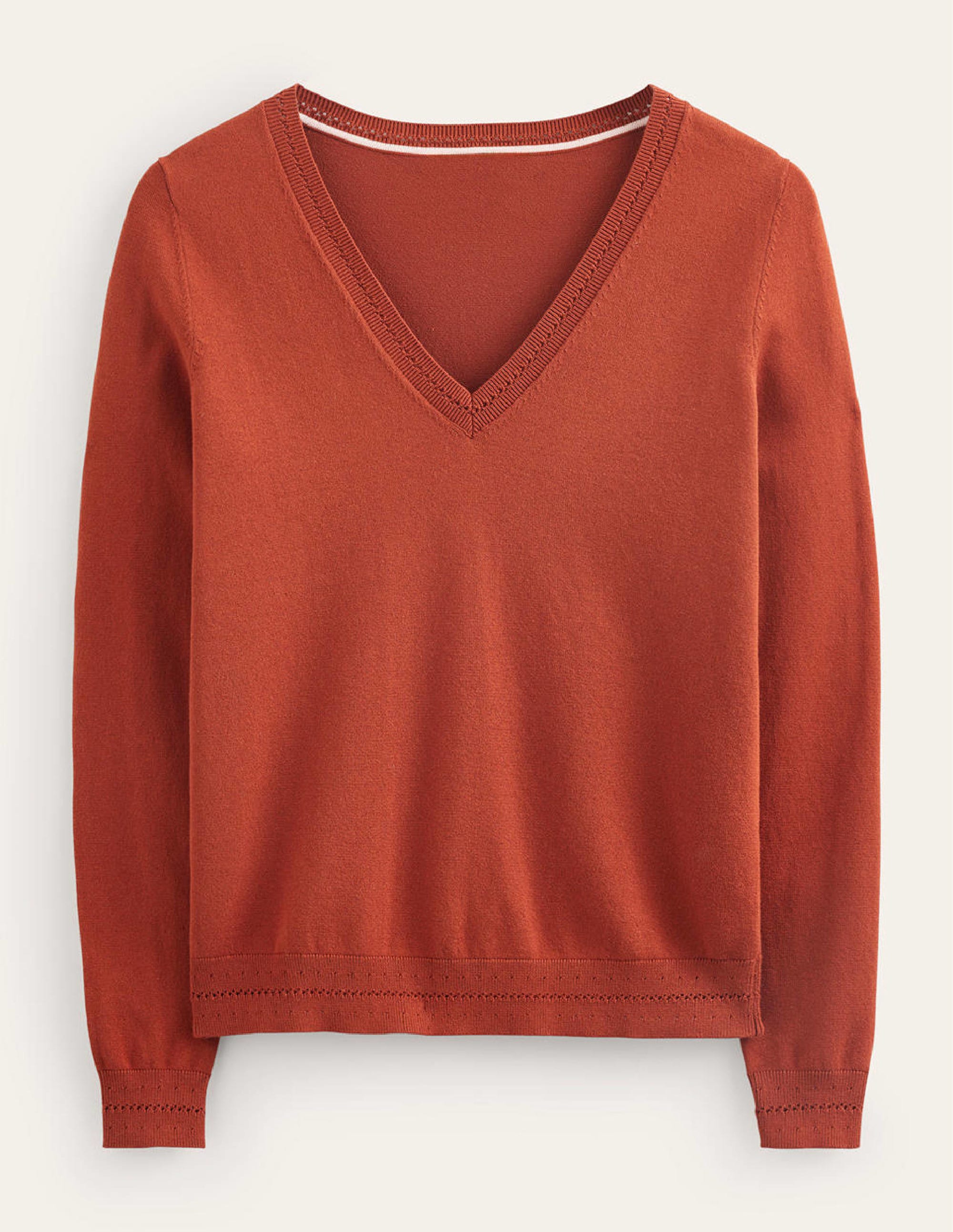 Catriona Pullover aus Baumwolle mit V-Ausschnitt-Kastanienbraun - Image 5