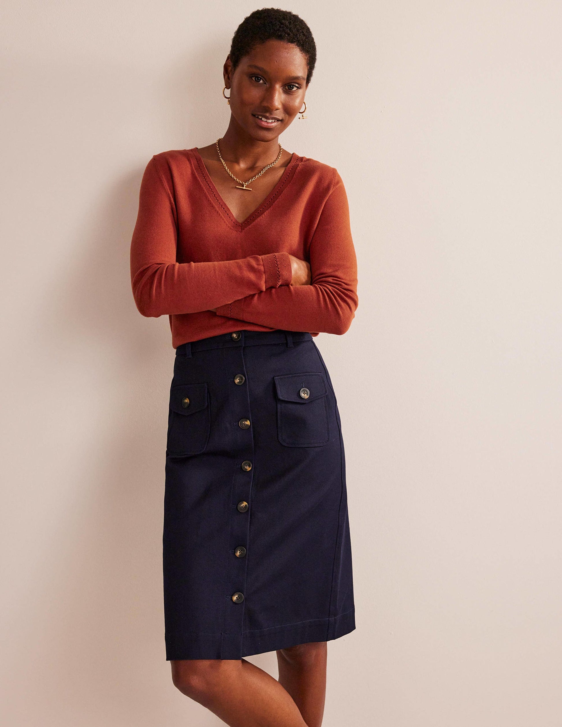 Catriona Pullover aus Baumwolle mit V-Ausschnitt-Kastanienbraun-4