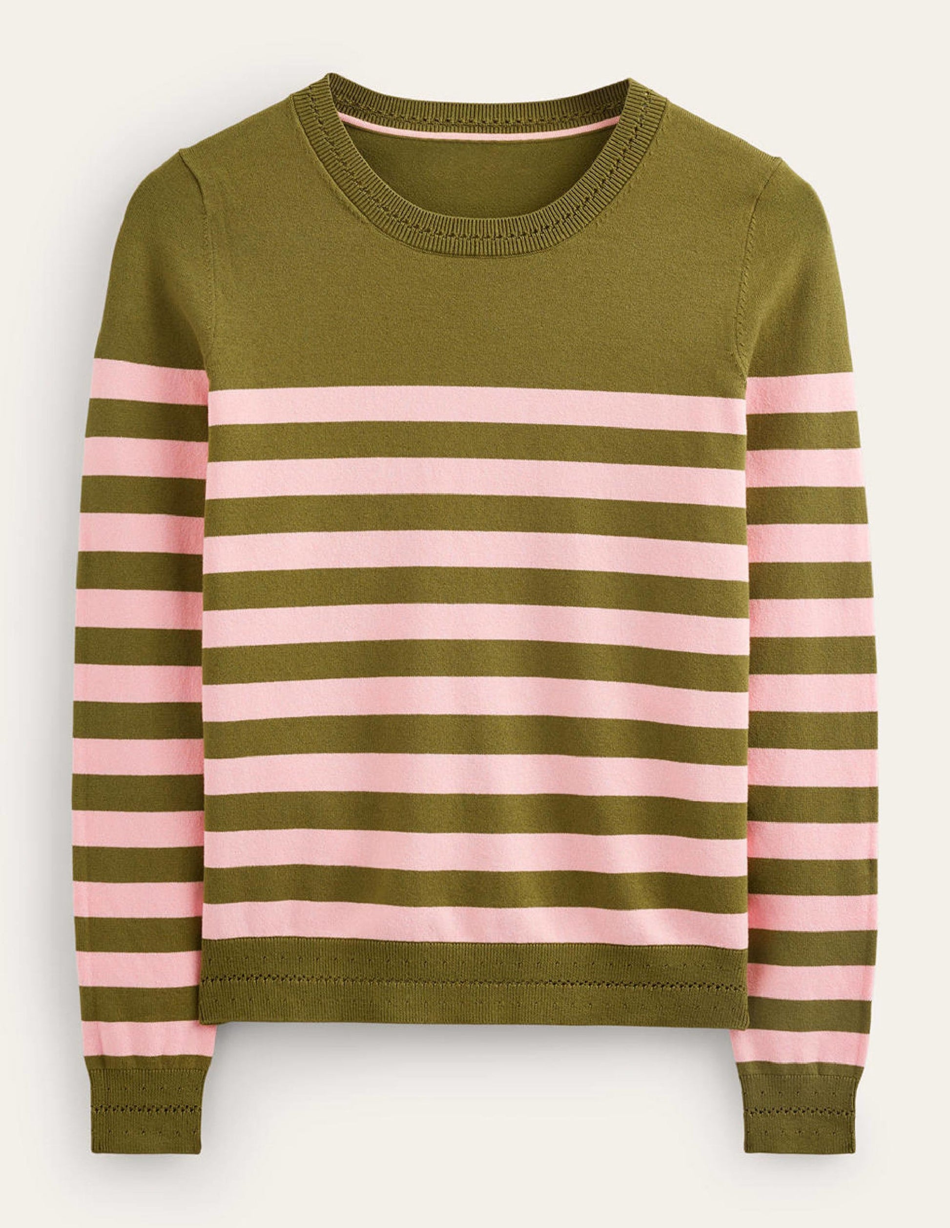 Pull Catriona col rond en coton-Rose craie et olive verte-5