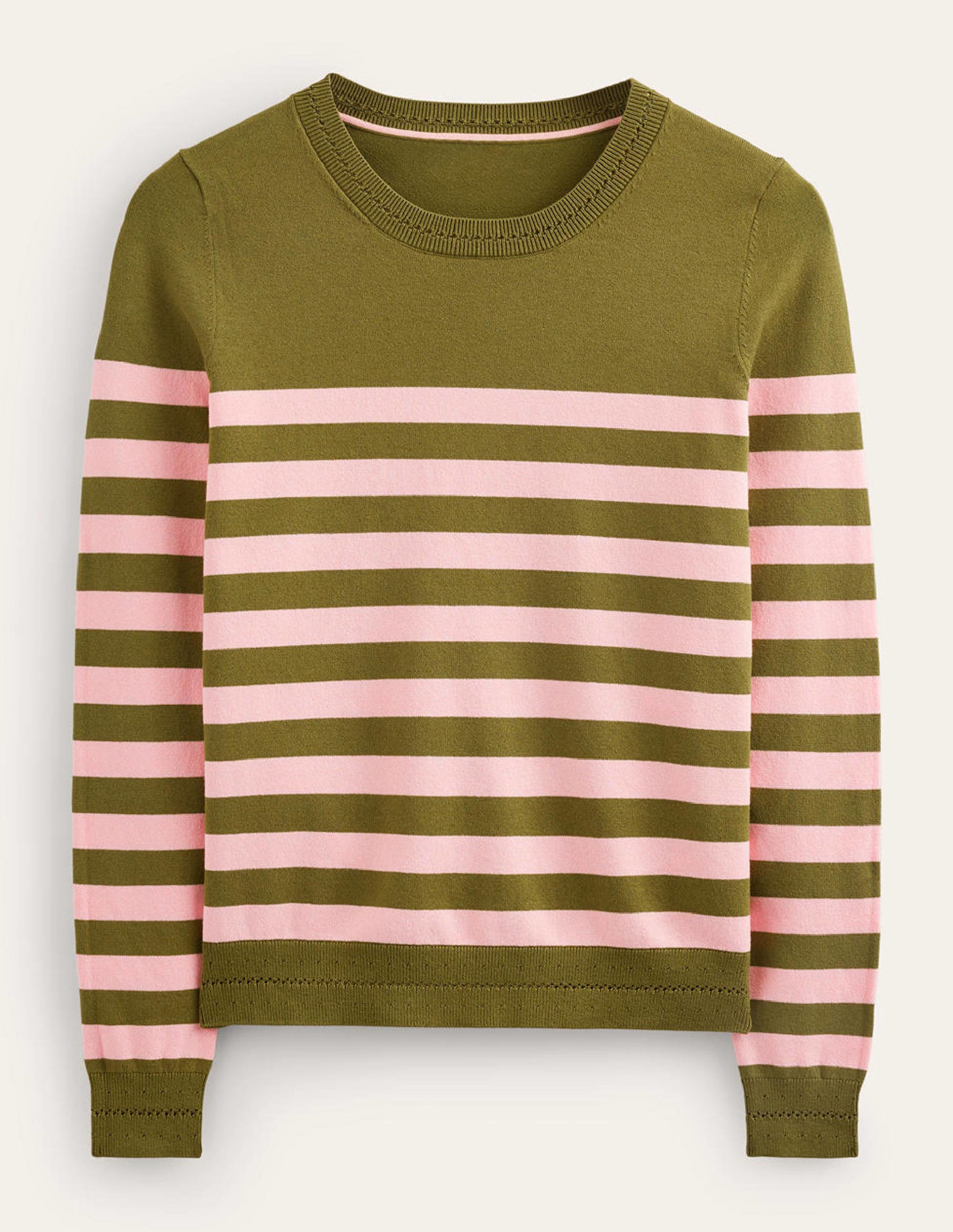 Pull Catriona col rond en coton-Rose craie et olive verte - Image 5